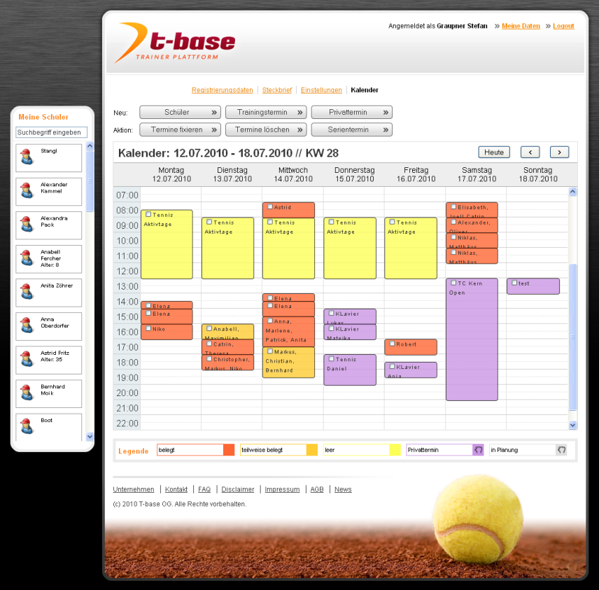 Screenshot Trainingskalender